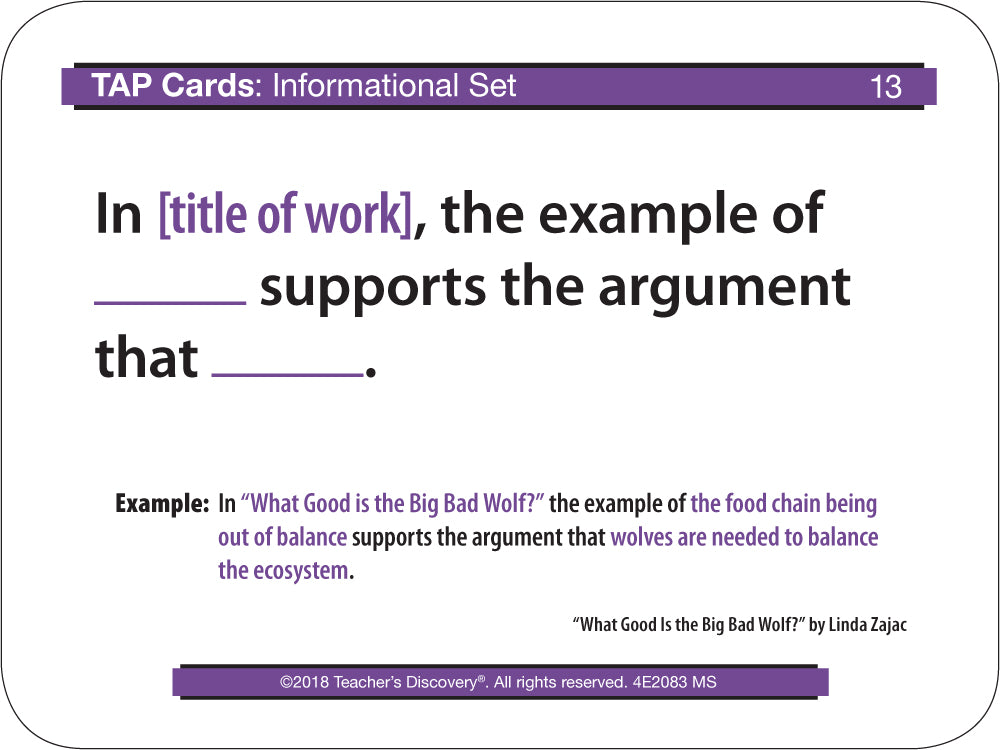 TAP Cards: Informational Text Card Set for Middle School