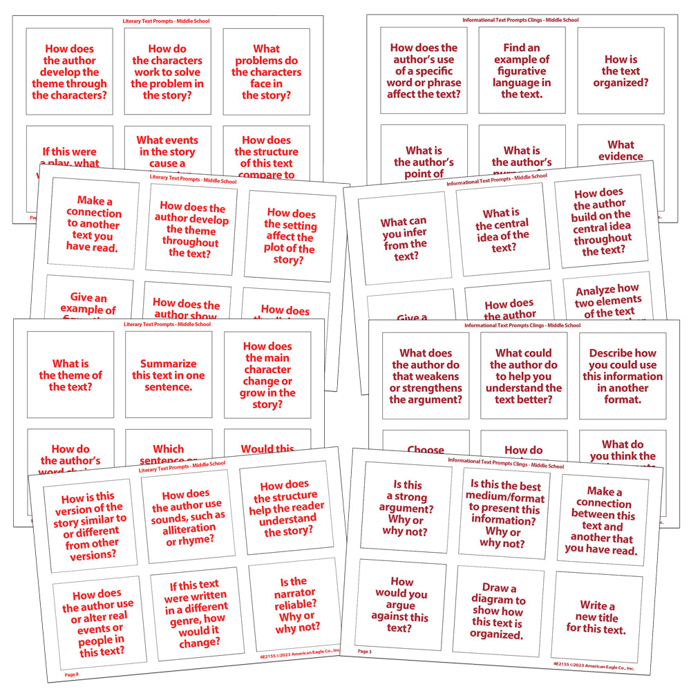 Literary Text and Informational Text Prompt Clings - Middle School ...