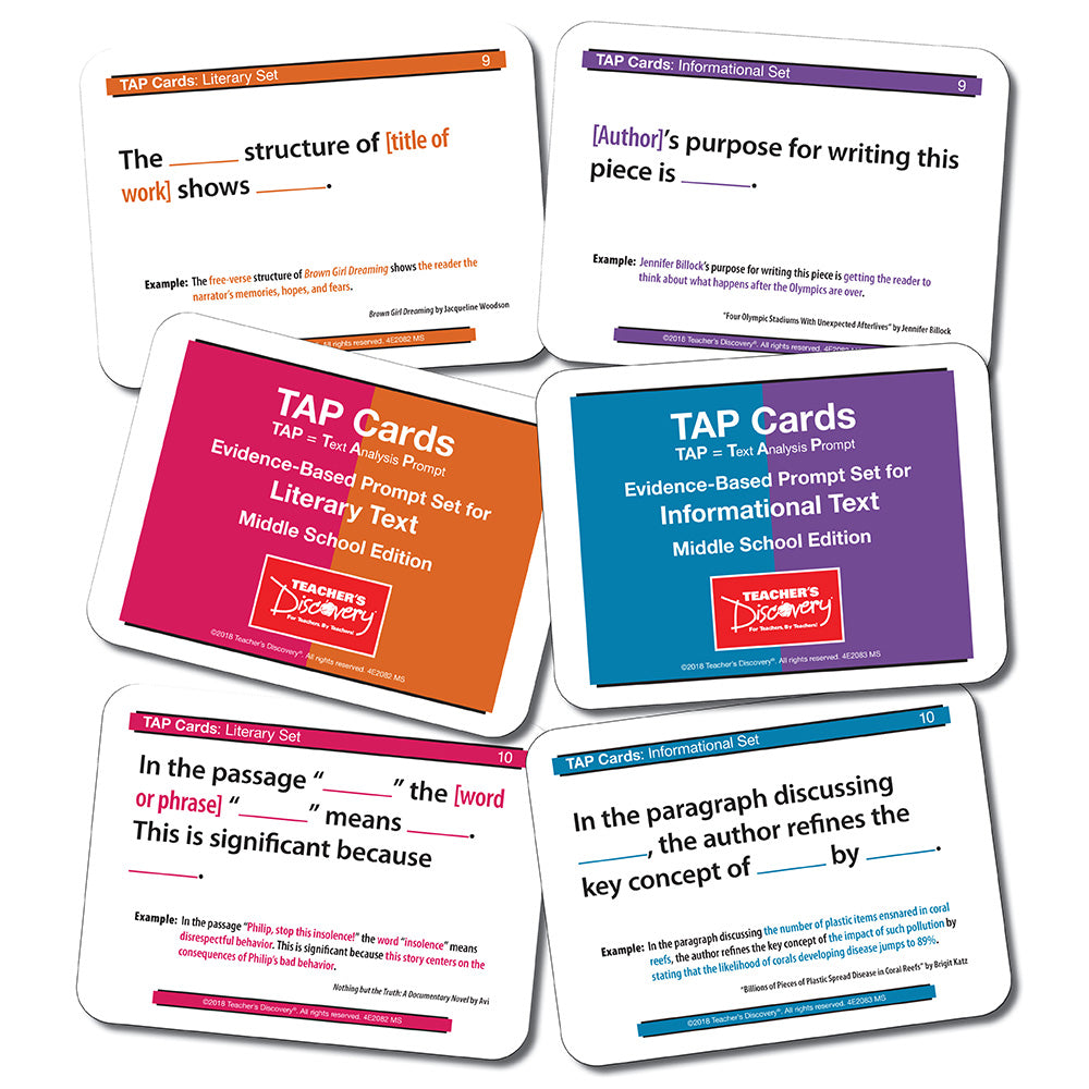 TAP Cards: Informational Text and Literary Text Card Sets for Middle School