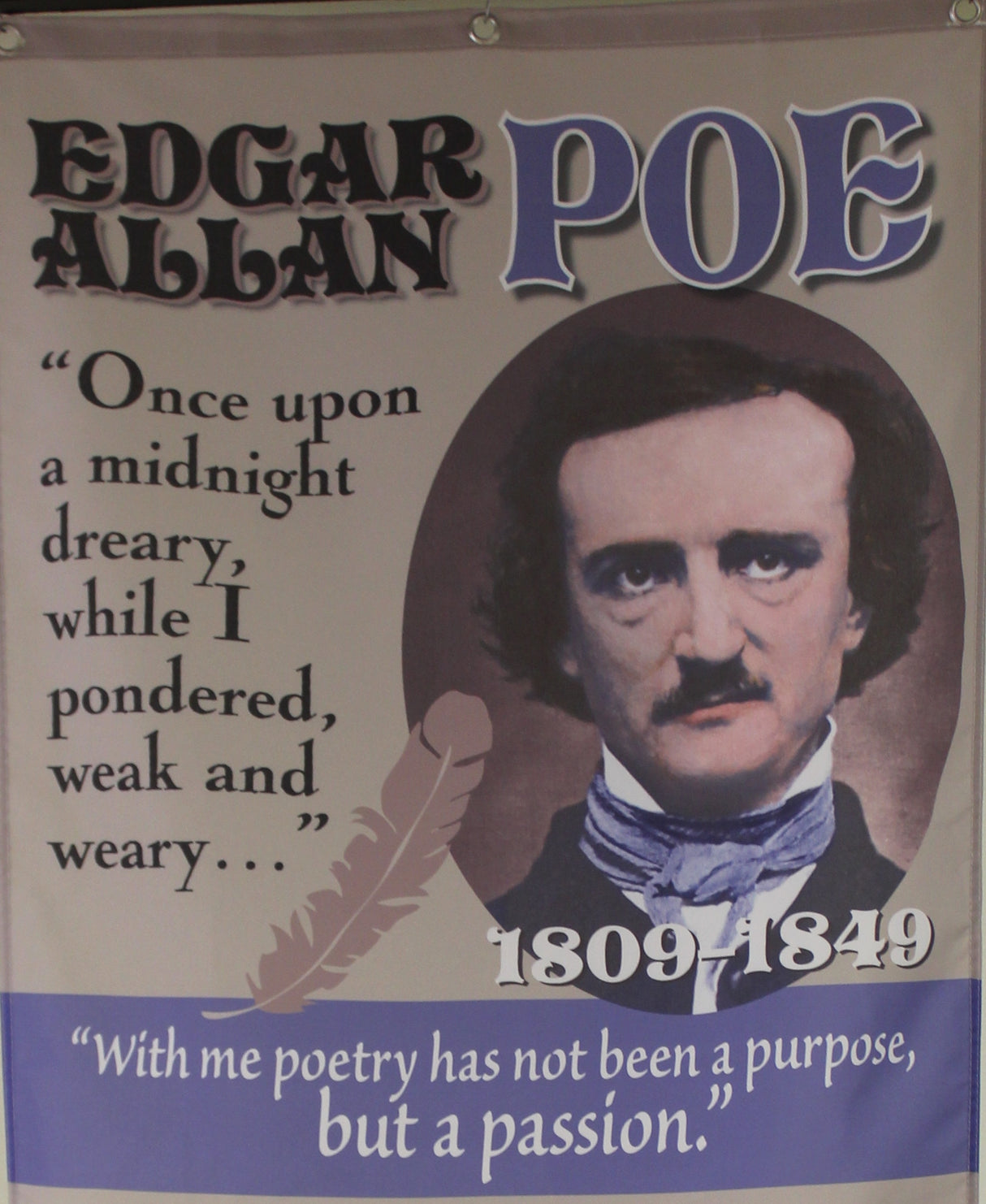 Quoth the Raven: Edgar Allan Poe Fabric Banner with Clips