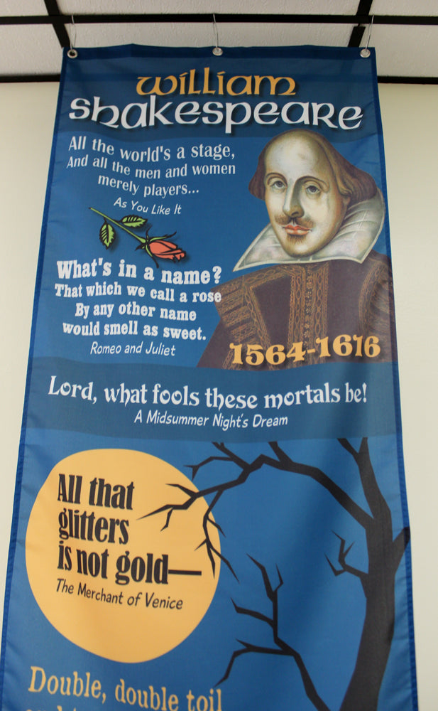 Celebrate Shakespeare! William Shakespeare Fabric Banner with Clips