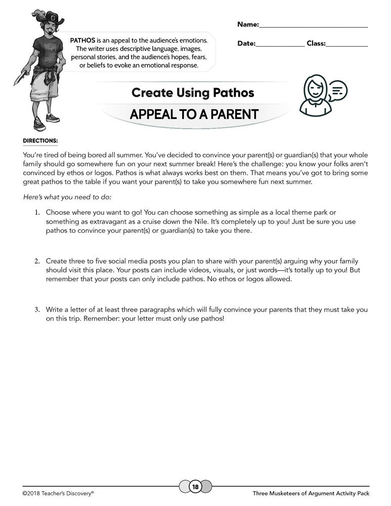 Three Musketeers of Argument Activity Pack