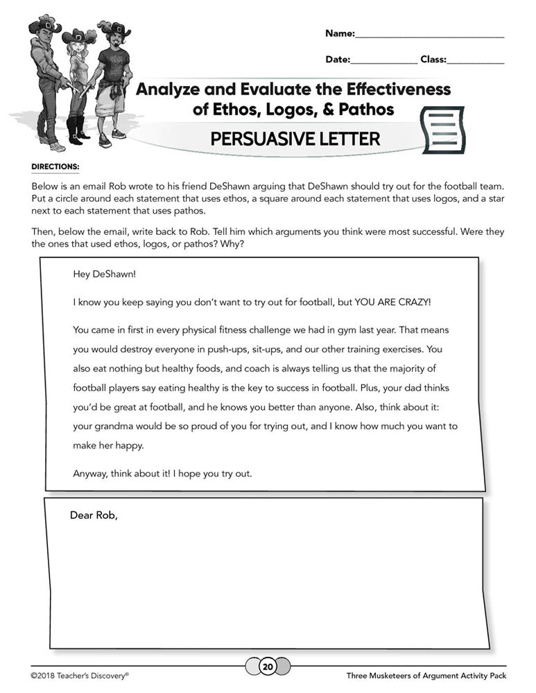 Three Musketeers of Argument Poster and Print Activity Pack