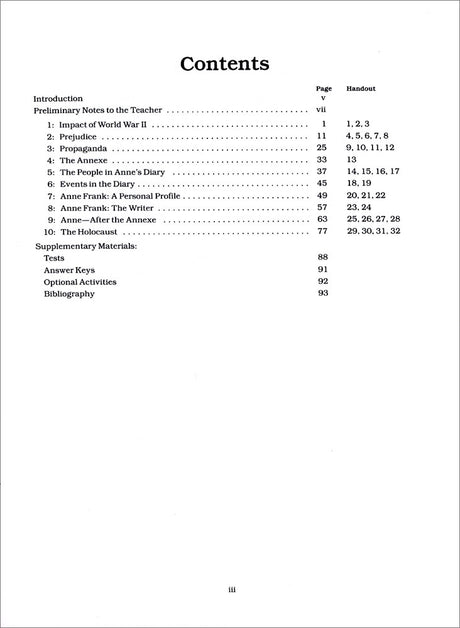 Anne Frank: The Diary of a Young Girl Curriculum Unit
