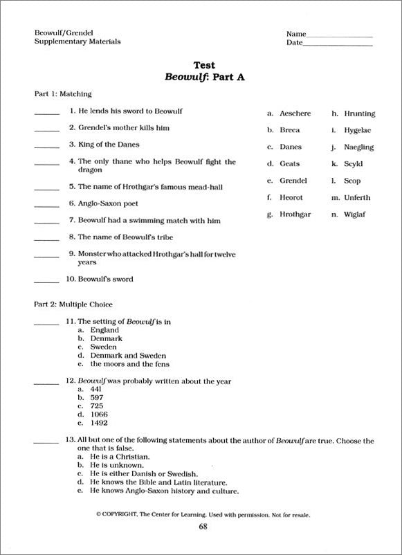 Beowulf/Grendel Curriculum Unit