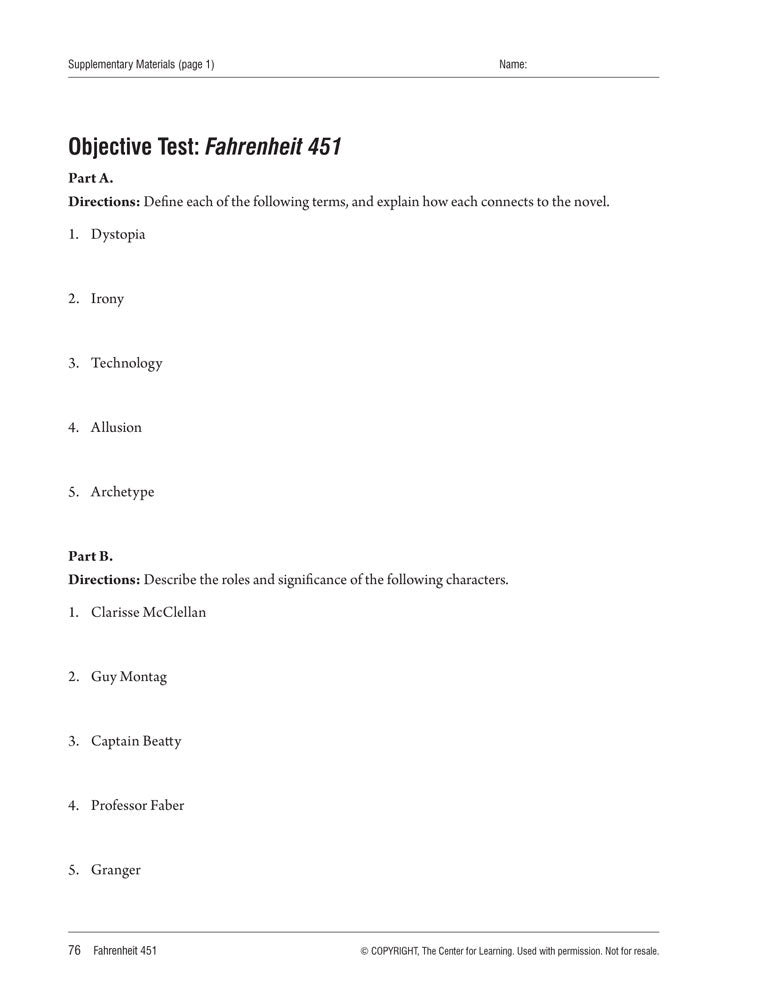 Fahrenheit 451 Curriculum Unit