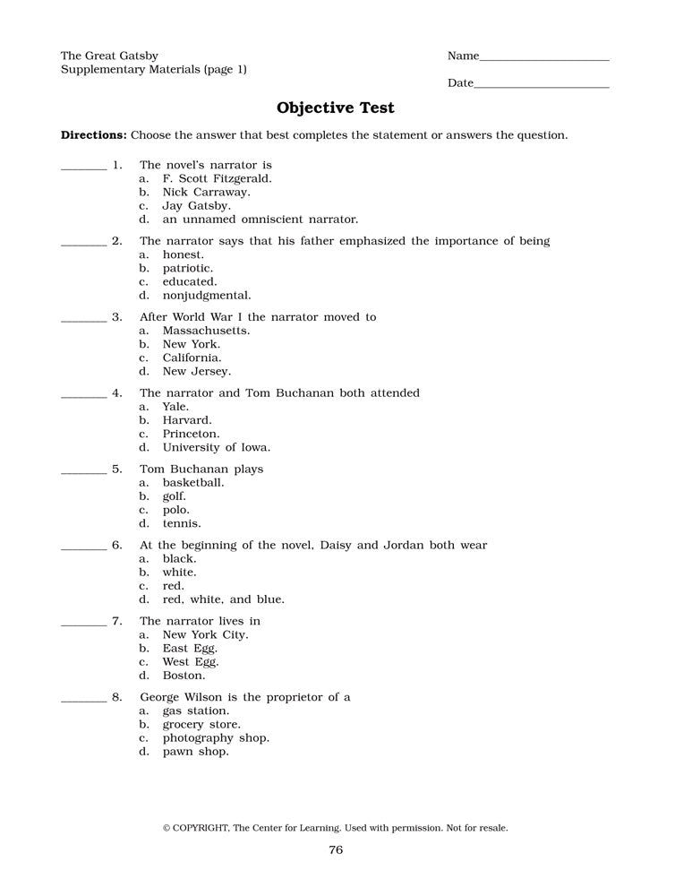 The Great Gatsby Curriculum Unit