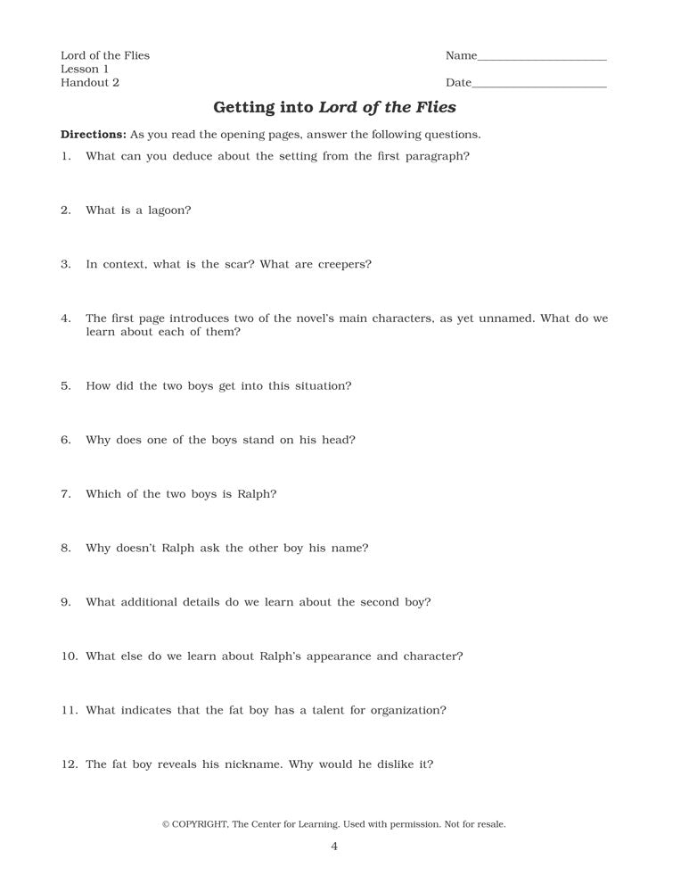 Lord of the Flies Curriculum Unit