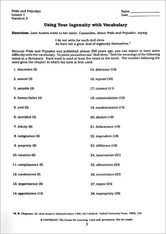 Pride and Prejudice Curriculum Unit