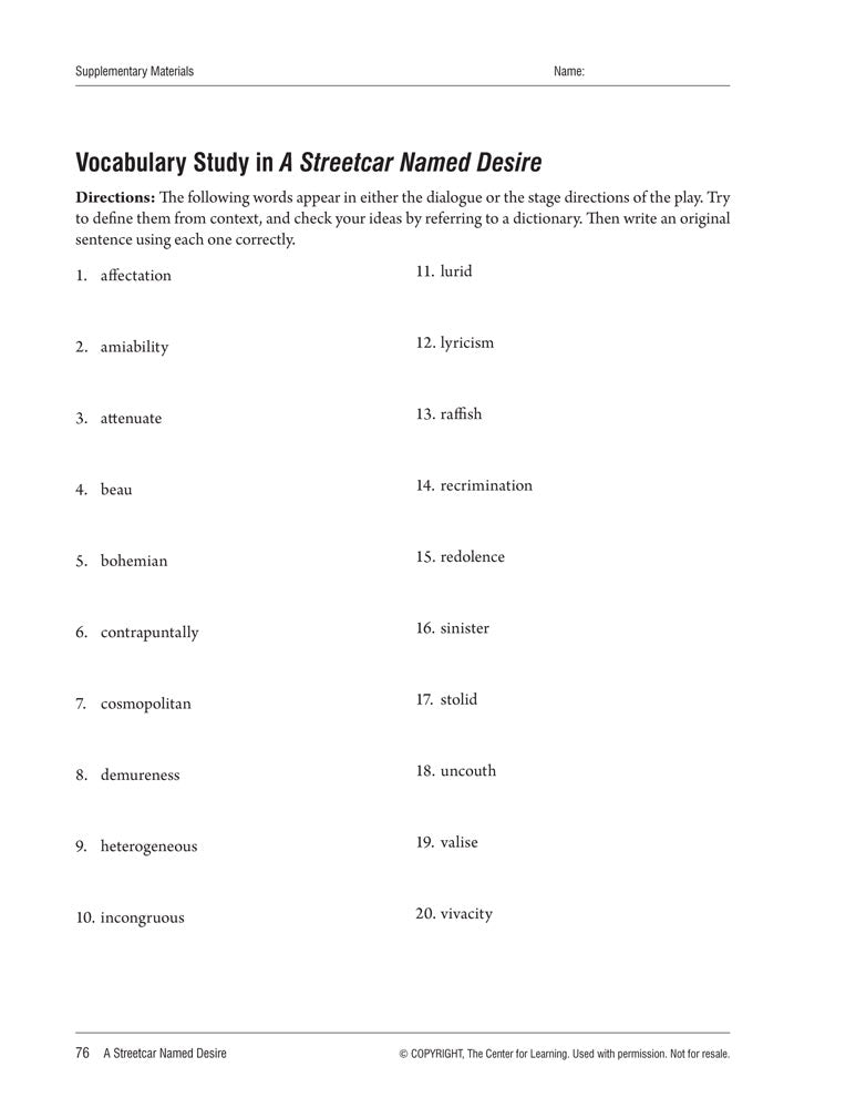 A Streetcar Named Desire Curriculum Unit