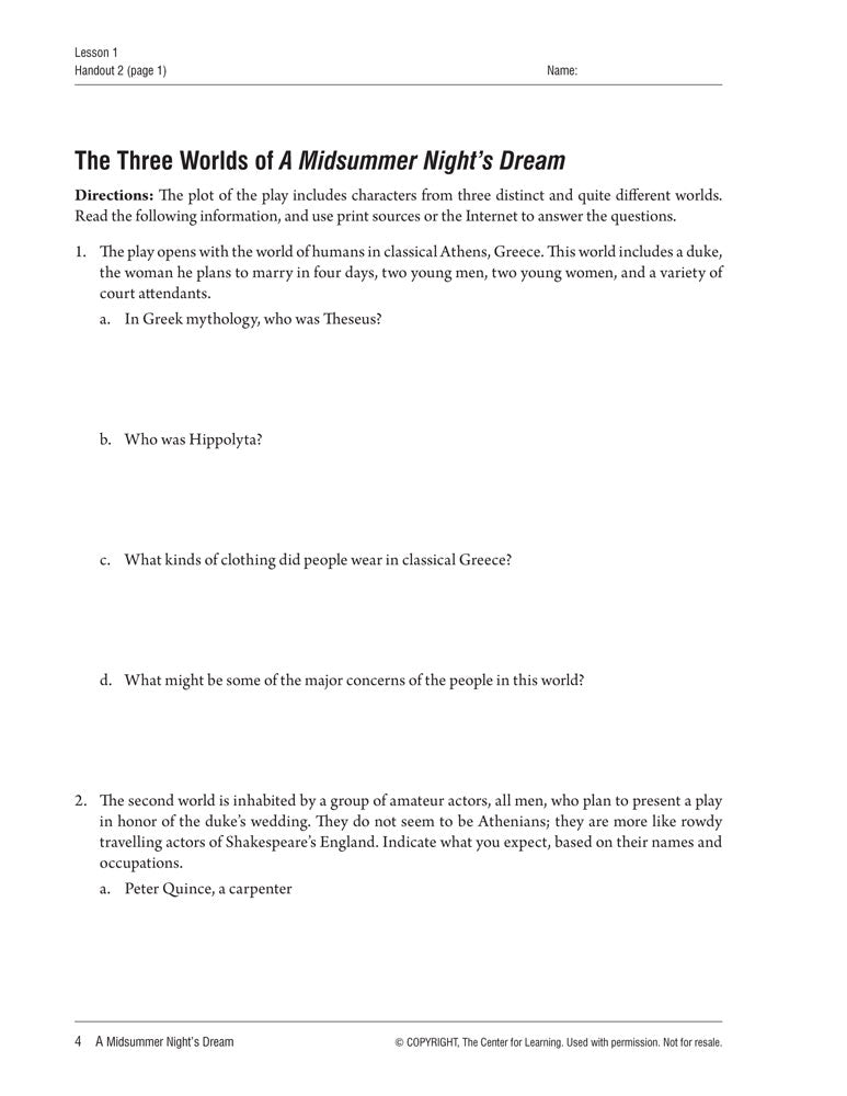 A Midsummer Night's Dream Curriculum Unit