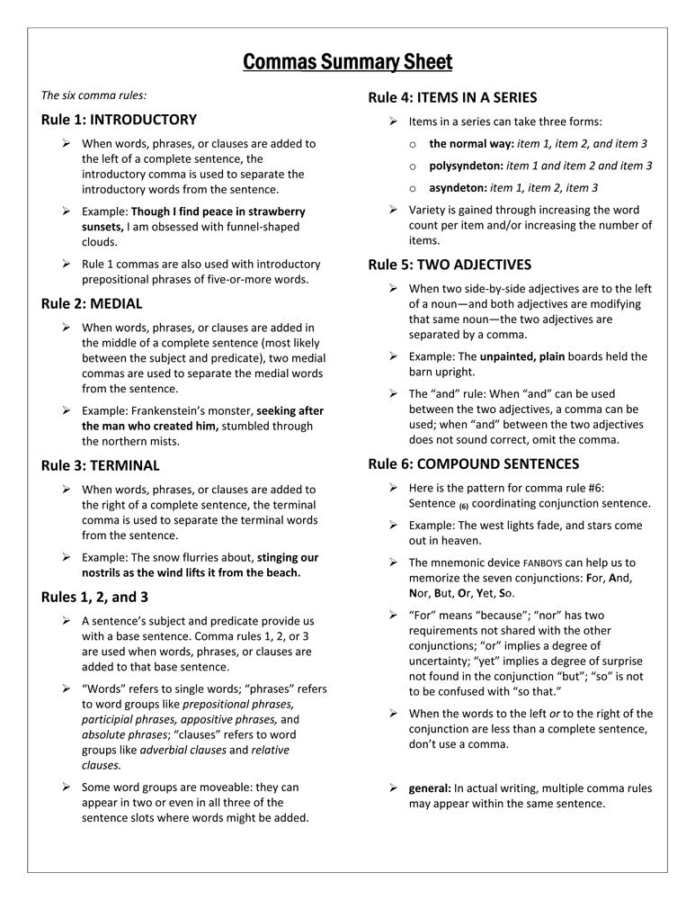 Prose Toolbox: Commas Unit