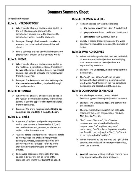 Prose Toolbox: Commas Unit