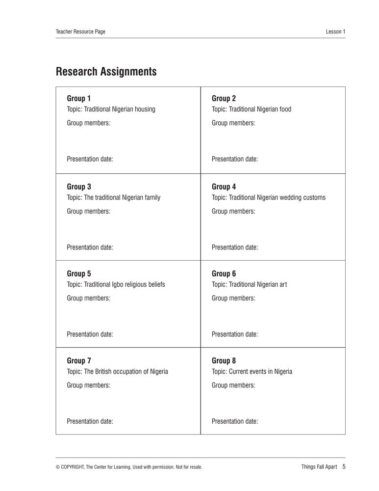 Things Fall Apart Curriculum Unit