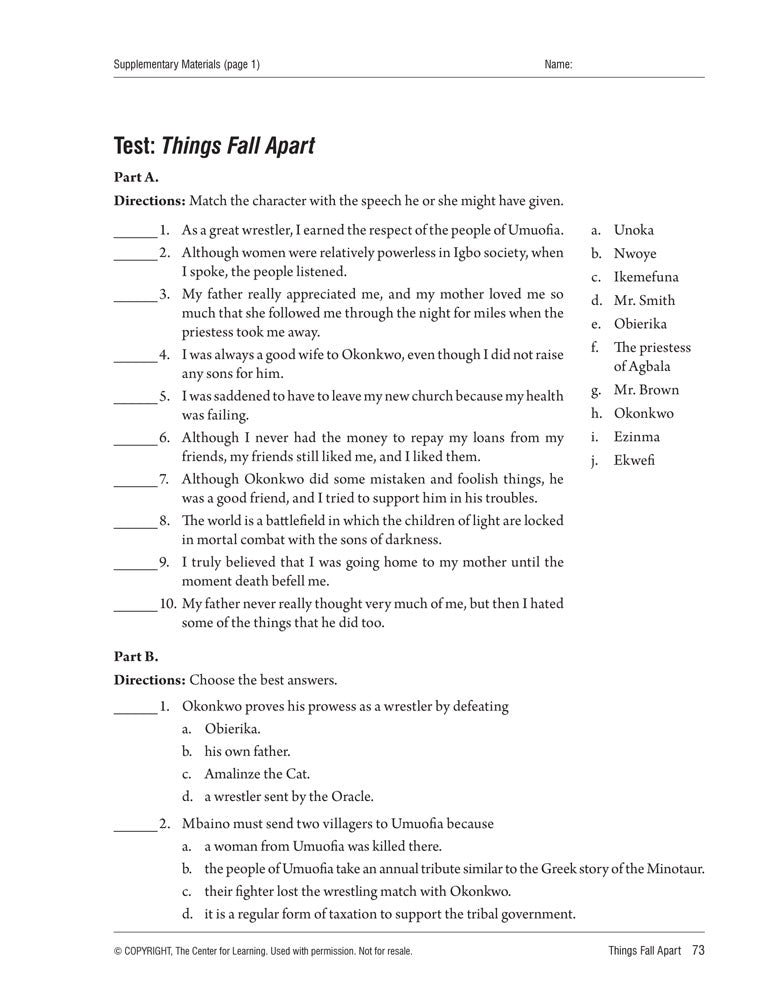 Things Fall Apart Curriculum Unit