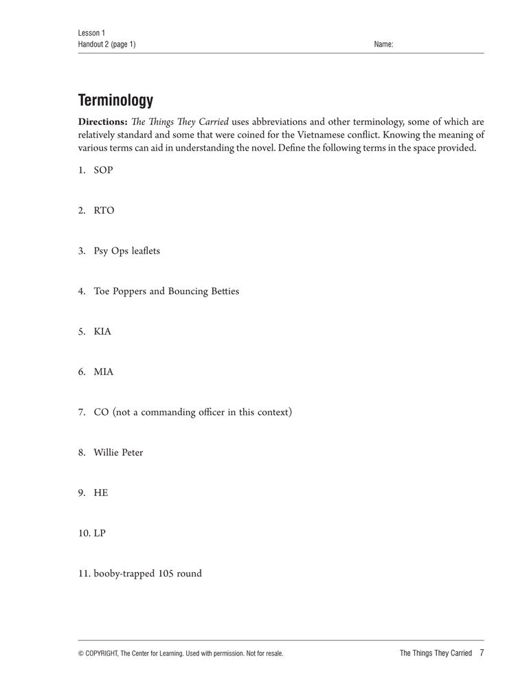 The Things They Carried Curriculum Unit