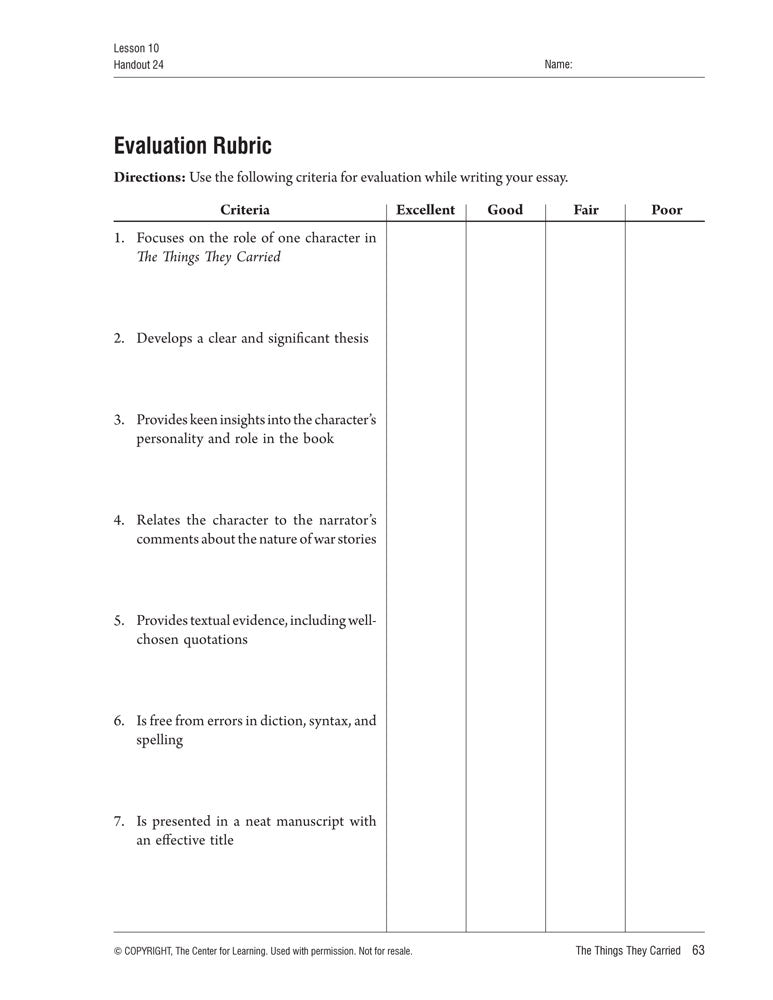 The Things They Carried Curriculum Unit