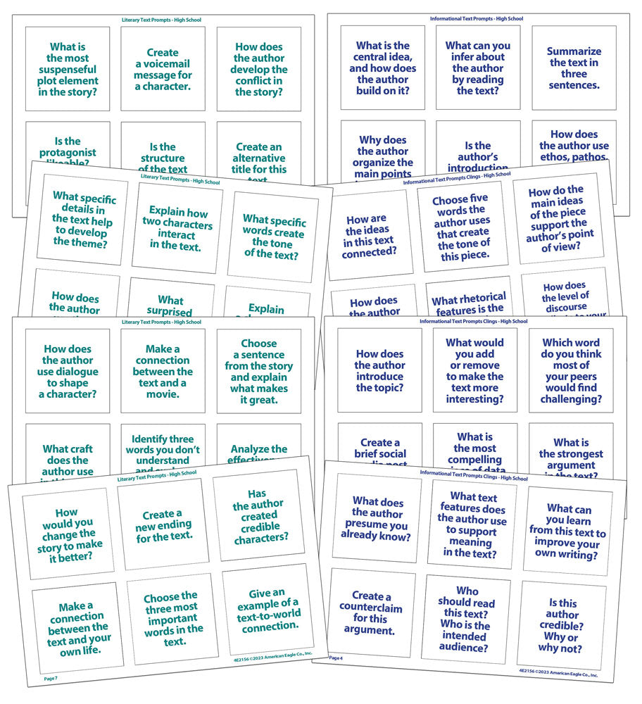Literary Text and Informational Text Prompt Clings - High School ...