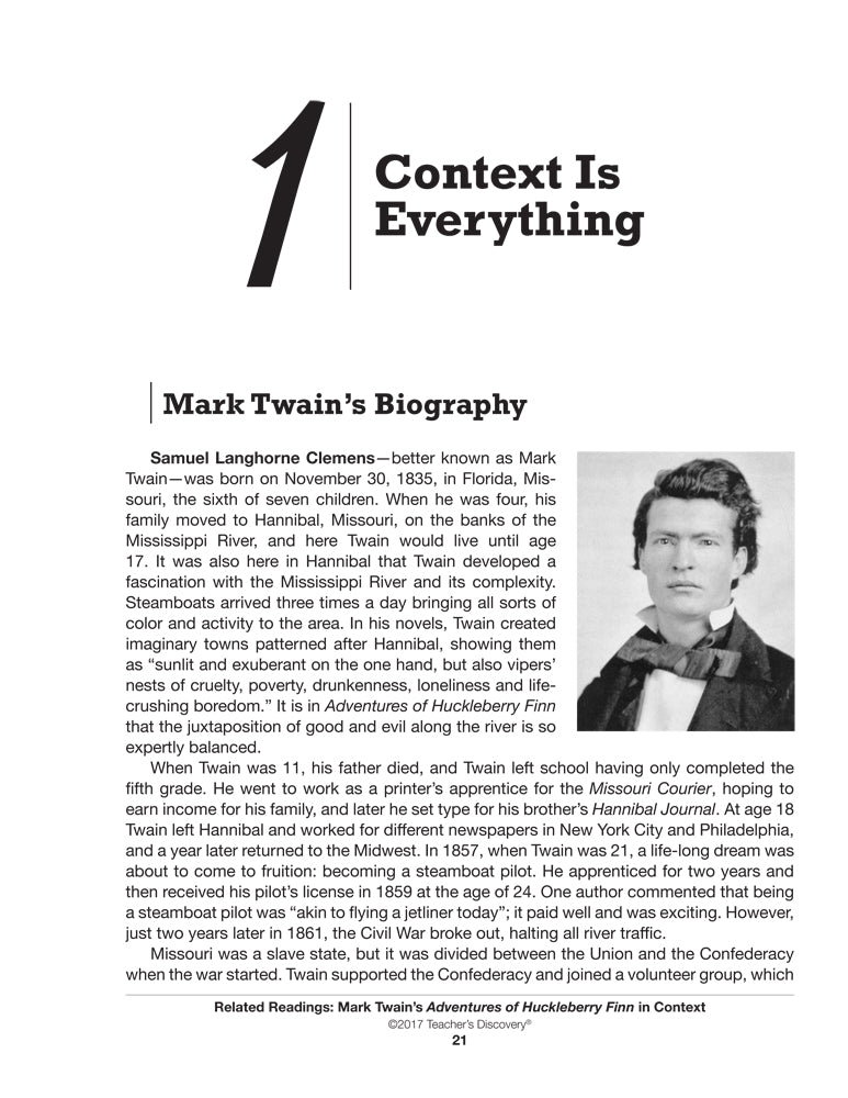 Related Readings: Mark Twain's Adventures of Huckleberry Finn in Context Book