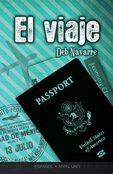 The front cover of the El viaje book by Deb Navarre featuring a plane and a passport.
