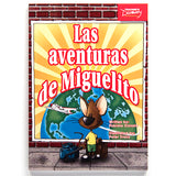 Spanish readers' book Las aventuras de Miguelito, featuring a mouse traveling the globe.