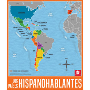 Map of Spanish-speaking countries labeled in Spanish, showing regions where Spanish is spoken around the world.