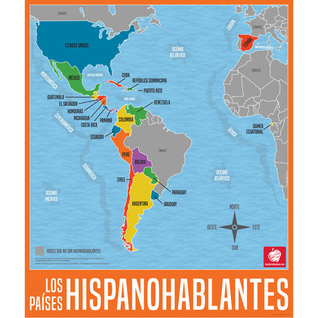 Map of Spanish-speaking countries labeled in Spanish, showing regions where Spanish is spoken around the world.