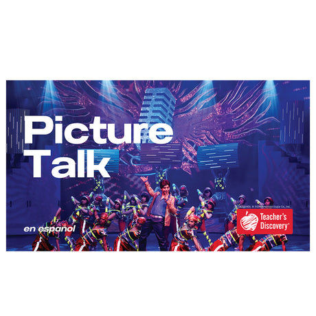 Picture Talk en español Spanish teaching resource with 25 high-interest images and guided discussion prompts for building conversational skills in the target language.