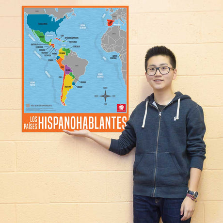 Map in Spanish highlighting Spanish-speaking countries across Latin America, Spain, and other regions.