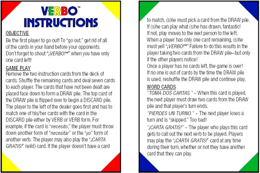 Verbo™ Spanish Card Game Preterite Tense -ER/IR Verbs