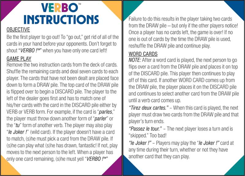 Verbo™ French Card Game Past Tense Verbs with Avoir