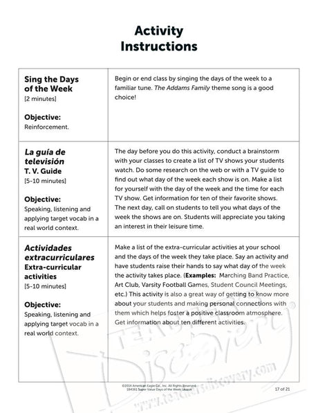 Super Value Days of the Week Lesson Spanish Download