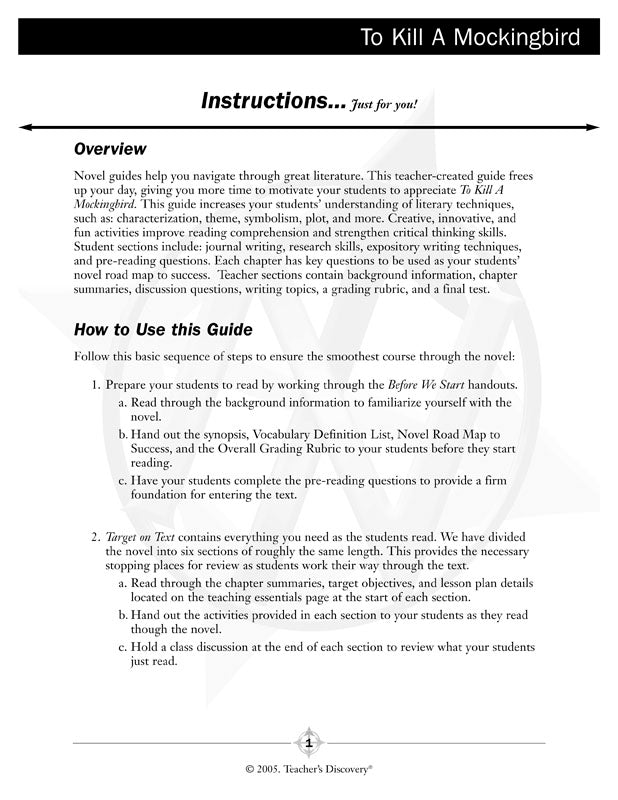 To Kill a Mockingbird Novel Guide Book Download