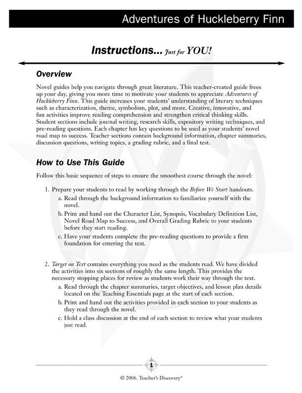 Adventures of Huckleberry Finn Novel Guide Book Download