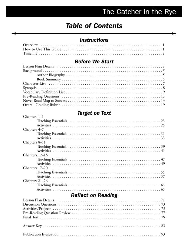 The Catcher in the Rye Novel Guide Book Download