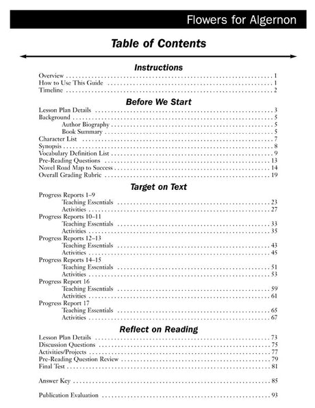 Flowers for Algernon Novel Guide Book
