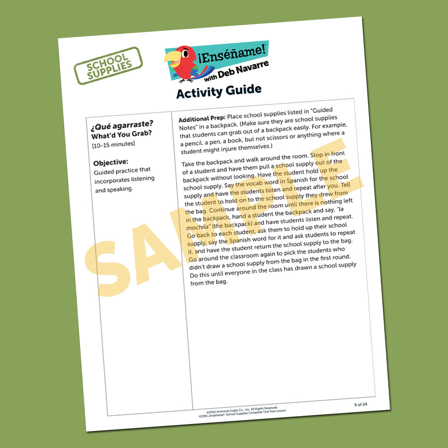 ¡Enséñame!™ Complete First Year Lessons:  School Supplies Download