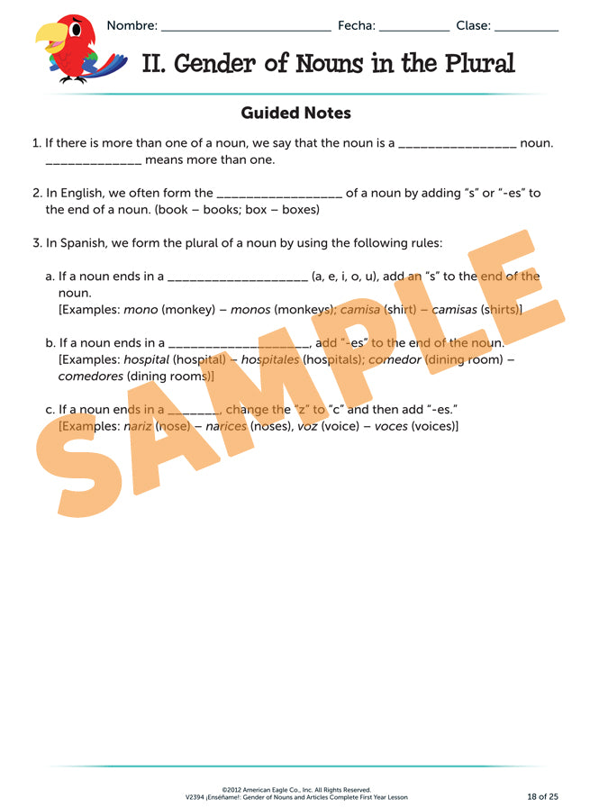 ¡Enséñame!™ Complete First Year Lessons:  Gender of Nouns and Articles Download