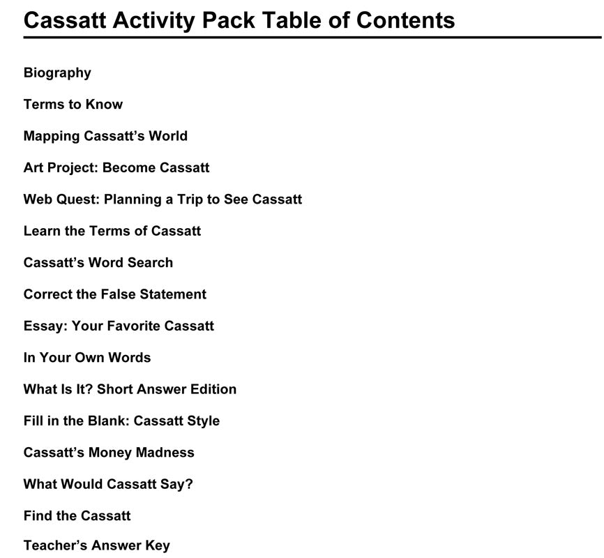 Mary Cassatt Activity Packet Download