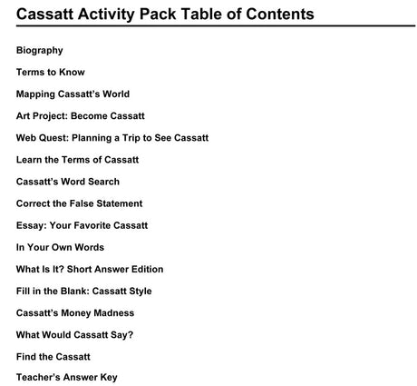 Mary Cassatt Activity Packet Download