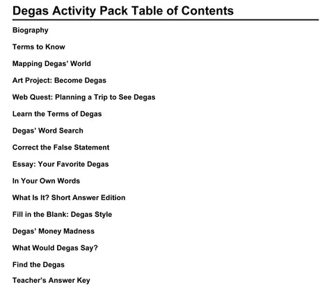 Edgar Degas Activity Packet Download