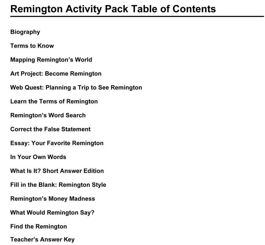 Frederic Remington Activity Packet Download