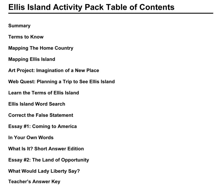 Ellis Island Activity Packet Download